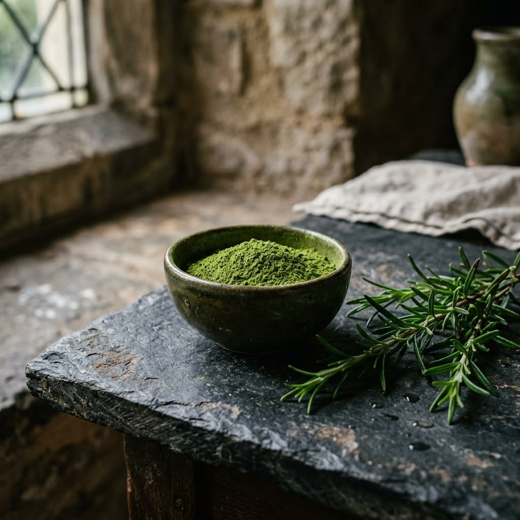 Forest Floor matcha green tea with rosemary sprigs