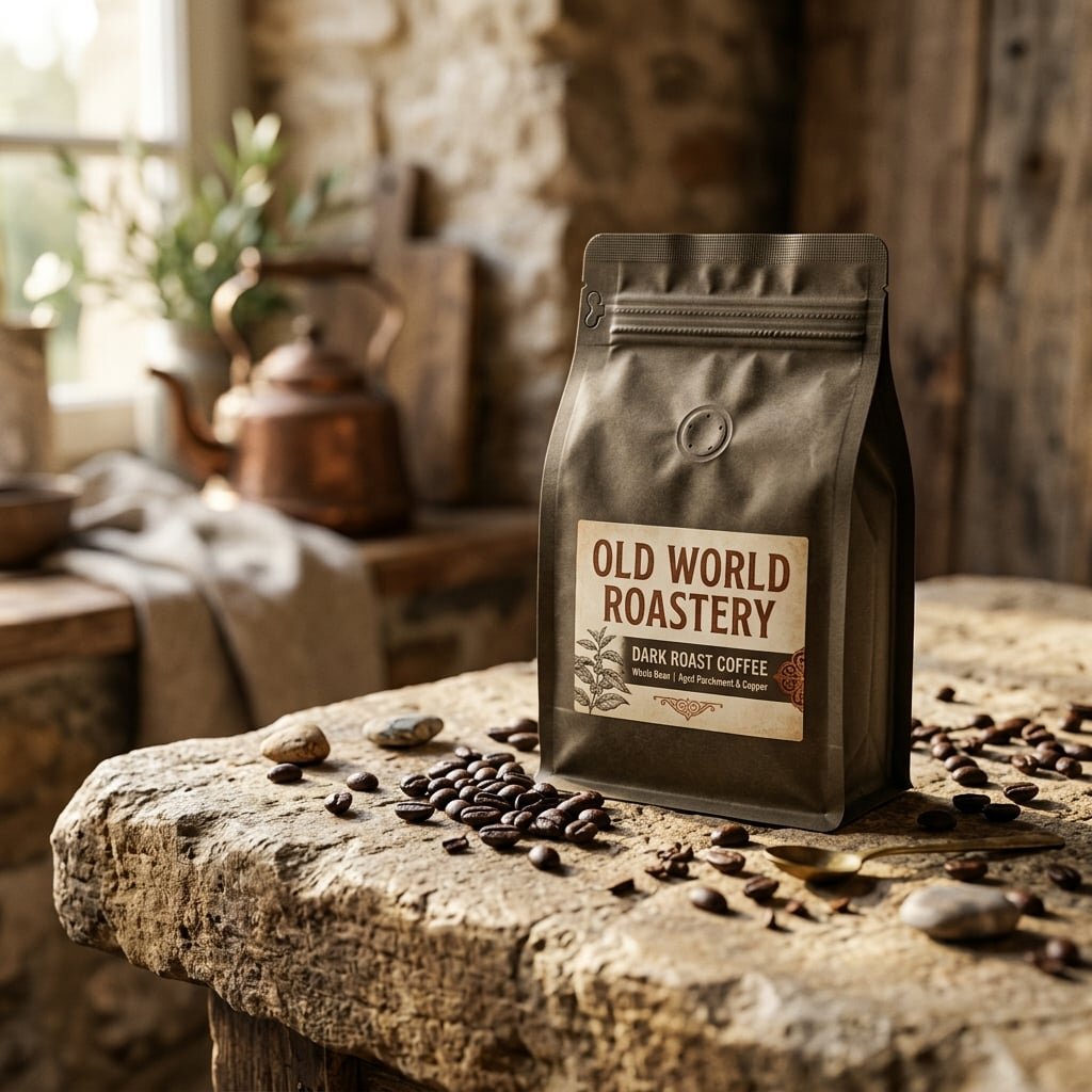 Ritual Morning Blend dark roast coffee on weathered stone