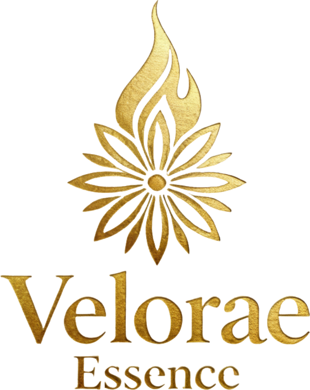 Velorae Essence — gold flame emblem with brand name